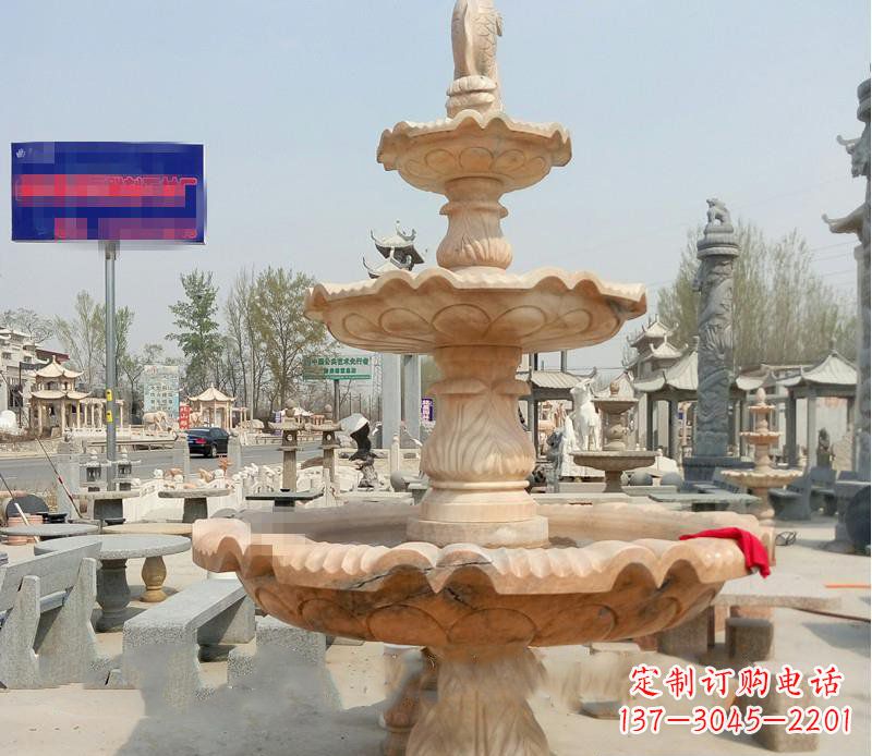 潍坊晚霞红喷泉喷水盆石雕