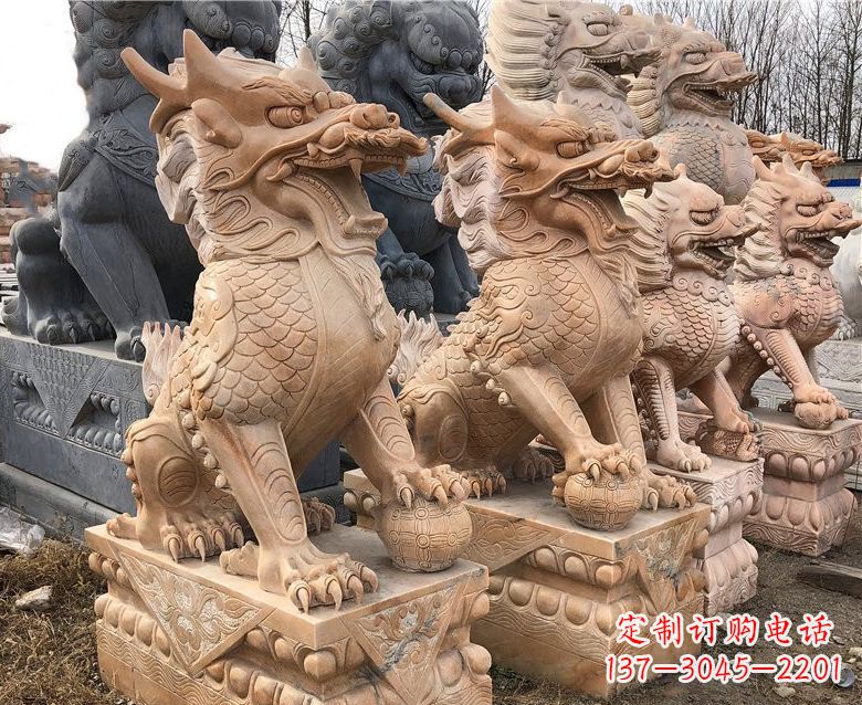 潍坊晚霞红麒麟石雕 (2)