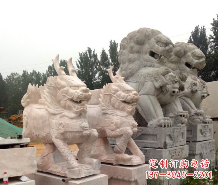 潍坊晚霞红瑞兽麒麟石雕
