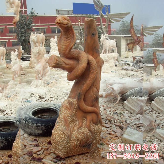 潍坊晚霞红蛇石雕-12生肖动物雕塑