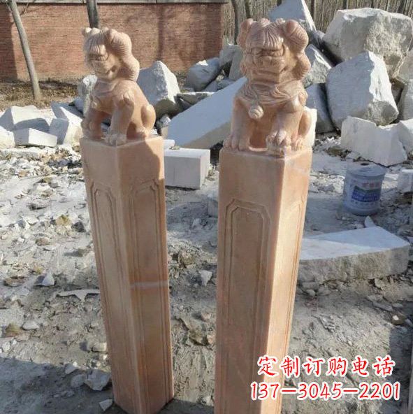 潍坊晚霞红狮子拴马桩
