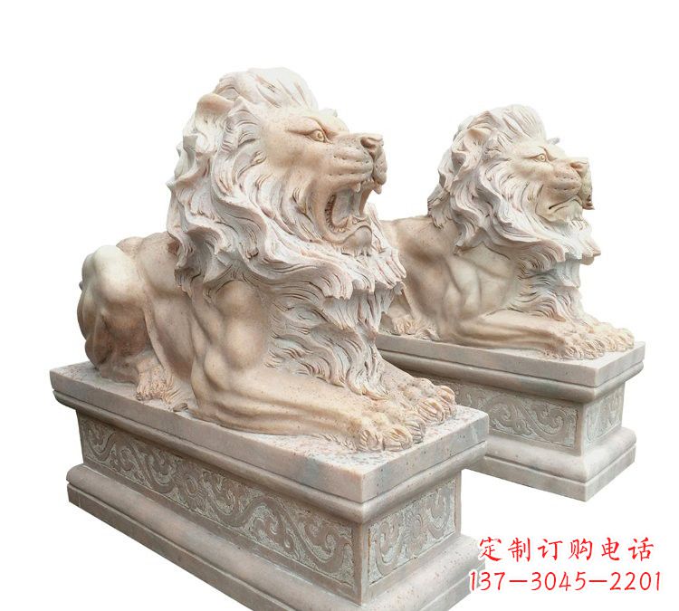 潍坊晚霞红石材欧式狮子