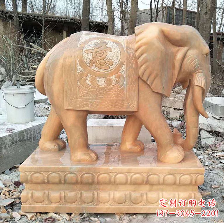 潍坊晚霞红石材大象雕塑
