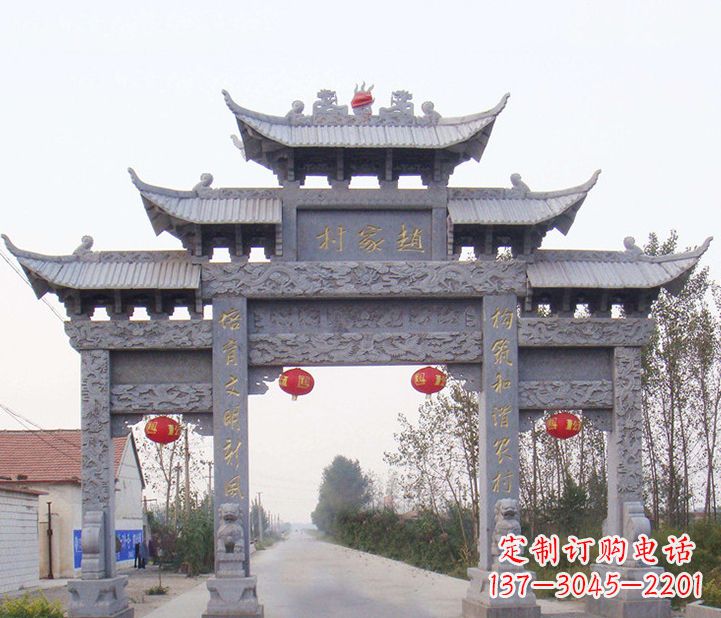 潍坊晚霞红石雕牌坊