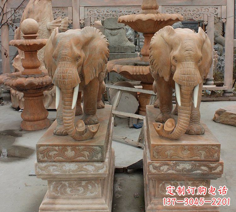 潍坊晚霞红石雕元宝大象