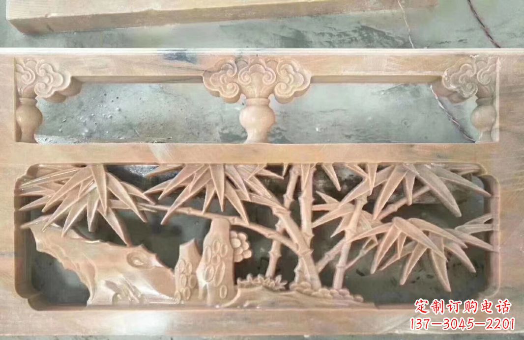 潍坊晚霞红石浮雕栏板户外摆件园林景观雕塑