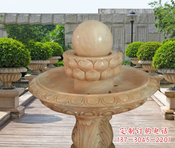潍坊晚霞红双层风水球公园喷泉石雕 (2)