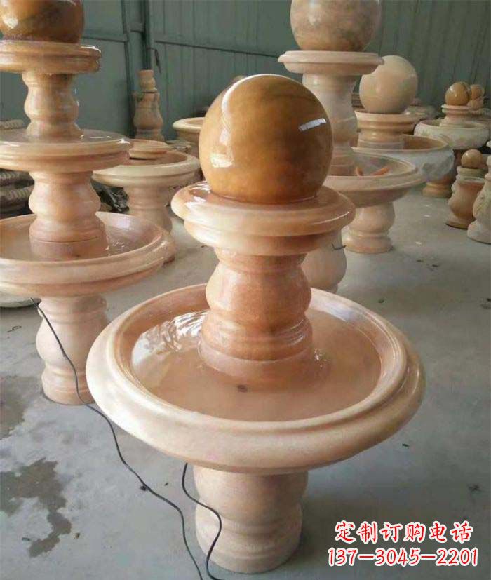 潍坊晚霞红双层风水球别墅喷泉石雕