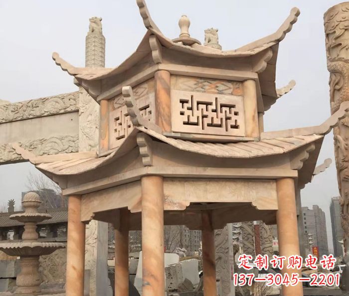 潍坊晚霞红双层石雕凉亭