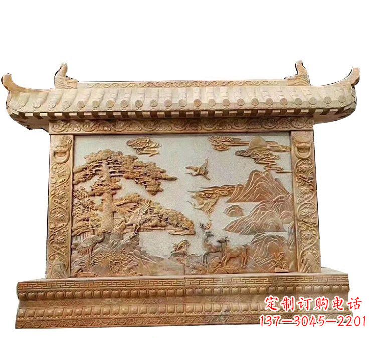 潍坊晚霞红松鹤延年浮雕影壁