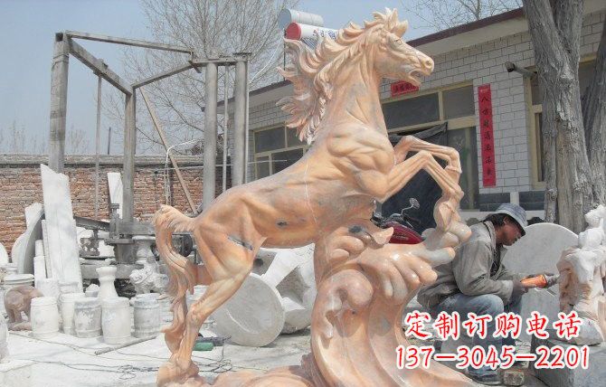 潍坊晚霞红踏浪奔马石雕222
