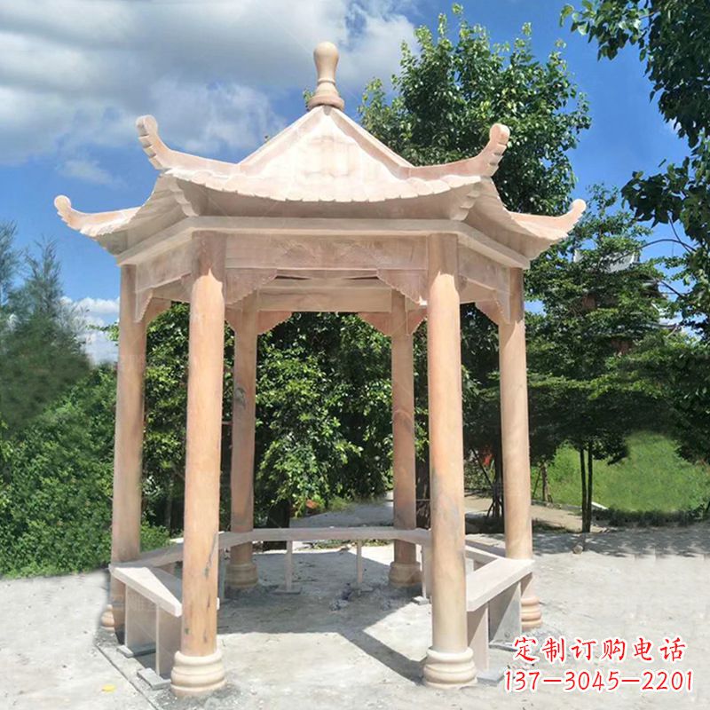 潍坊晚霞红庭院石凉亭