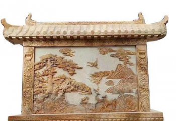 潍坊晚霞红松鹤延年浮雕影壁