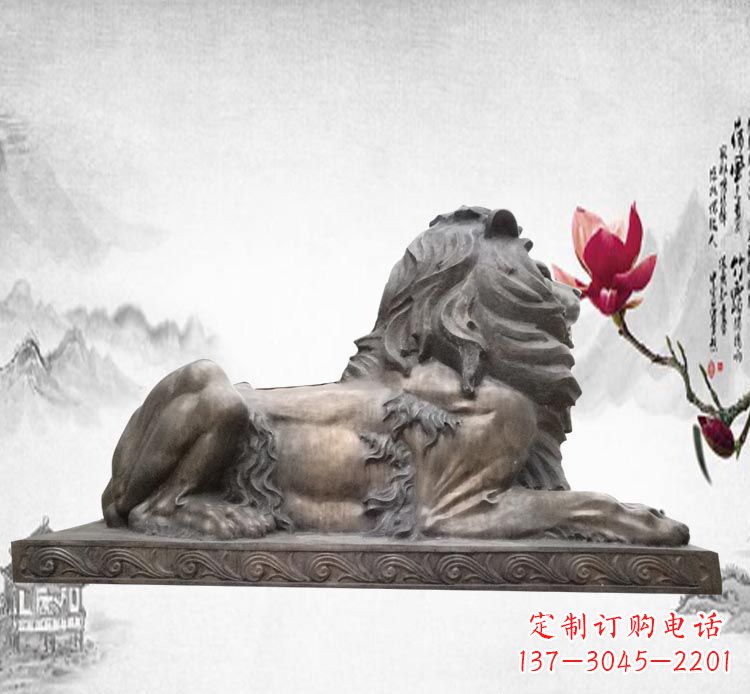 潍坊卧着的西洋狮子铜雕