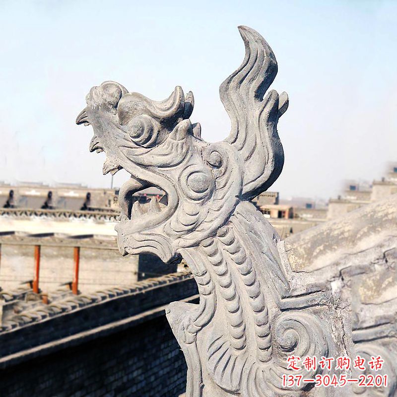 潍坊屋脊鸱尾螭吻雕塑-古建装饰神兽动物雕塑