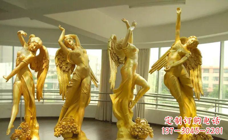 潍坊舞蹈四女神玻璃钢仿铜人物雕塑