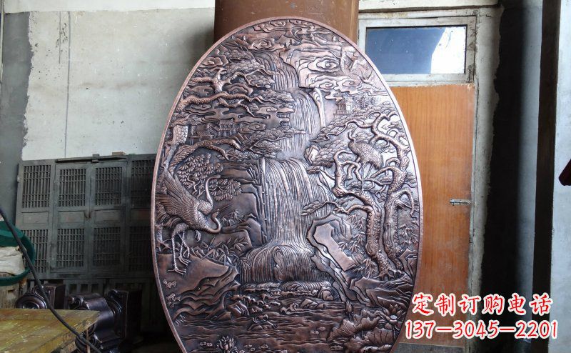 潍坊仙鹤松林瀑布古代园林景观铜浮雕
