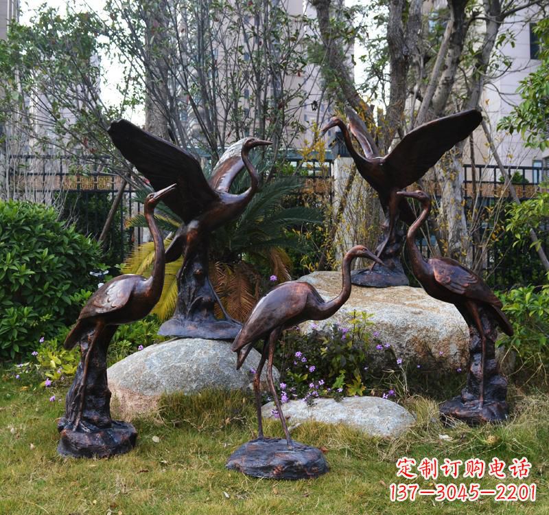 潍坊仙鹤铜雕塑 (2)