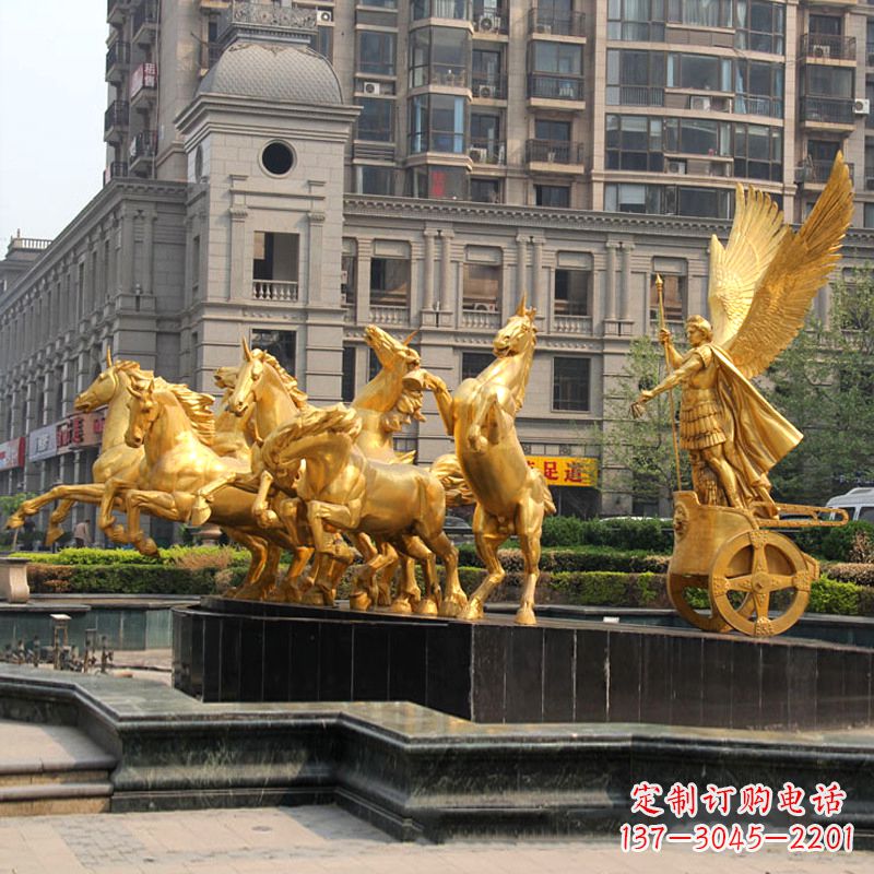 潍坊小区大门阿波罗战车鎏金景观铜雕
