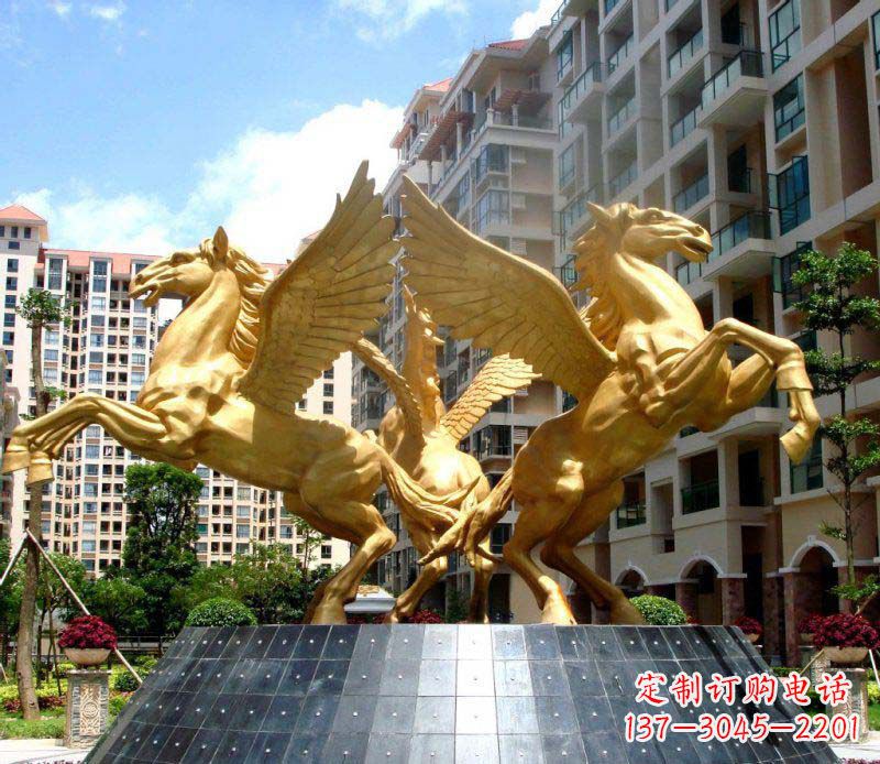 潍坊小区飞马三匹马景观铜雕