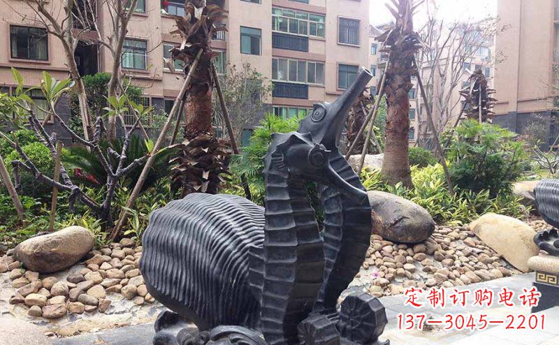 潍坊小区海马动物玻璃钢仿铜雕塑