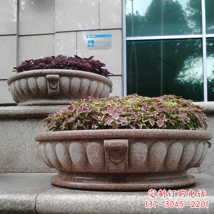 潍坊小区花岗岩石雕花盆