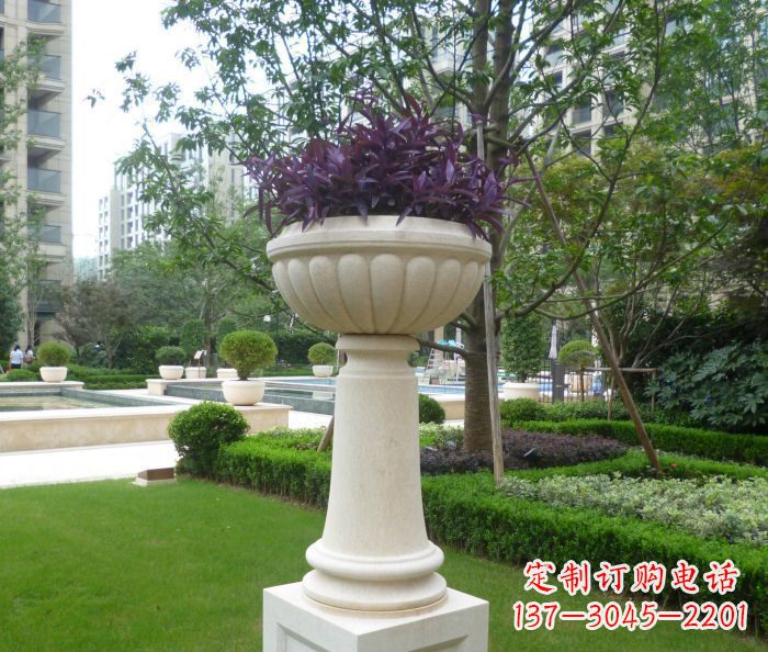 潍坊小区景观汉白玉花盆石雕 (2)