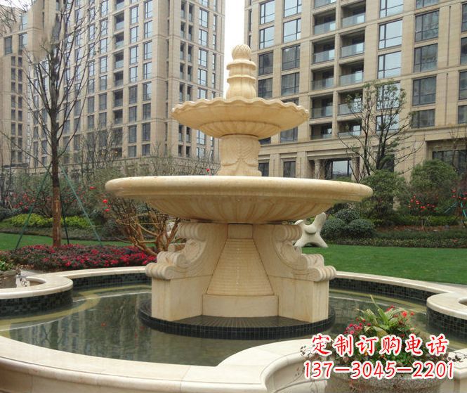 潍坊小区景观晚霞红多层喷泉石雕 (3)