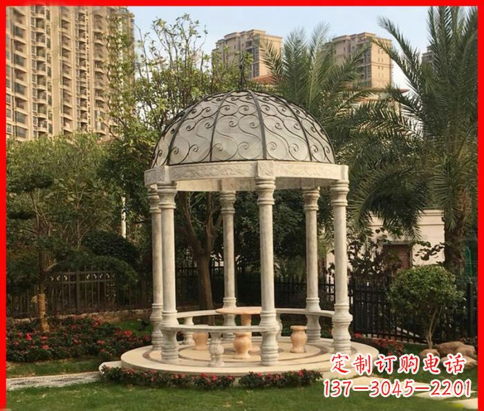潍坊小区欧式圆顶凉亭石雕 (2)