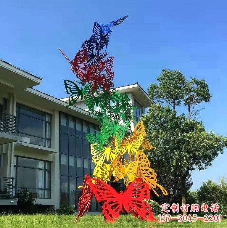 潍坊小区园林不锈钢彩色蝴蝶景观雕塑