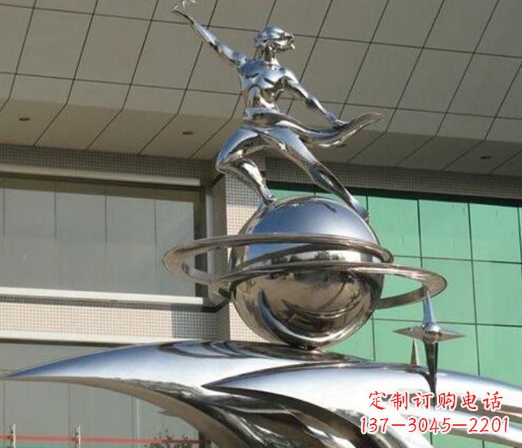 潍坊校园不锈钢地球和学生景观雕塑