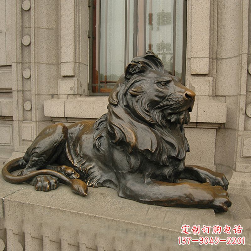潍坊银行大门铜雕港币狮子看门动物雕塑