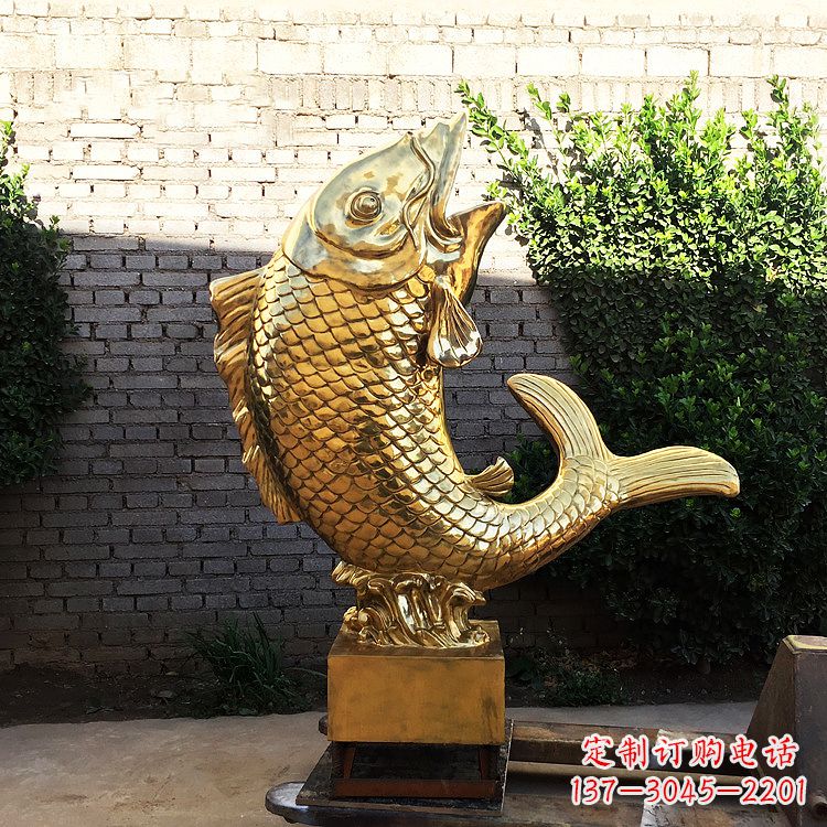 潍坊鱼跃景观铜雕-纯铜铸造企业商场动物雕塑摆件