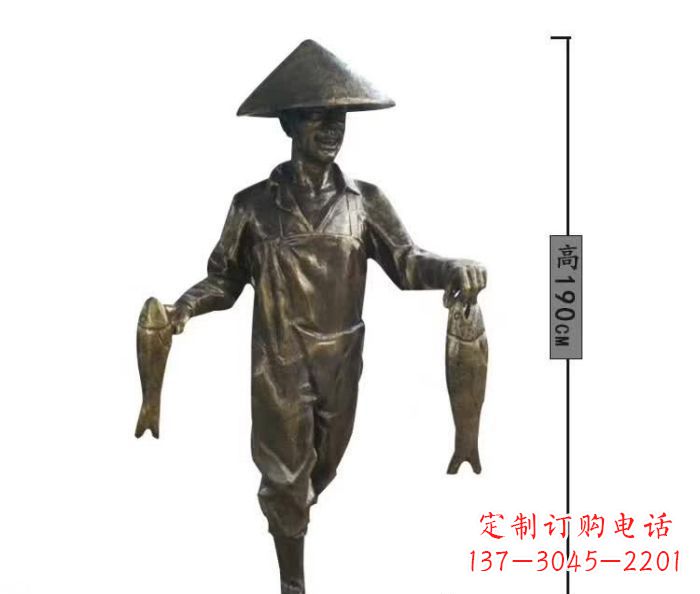 潍坊渔夫捕鱼民俗铜雕 (2)