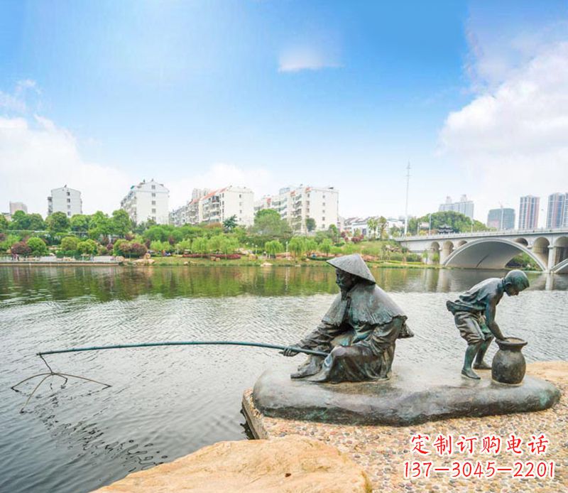 潍坊渔翁钓鱼公园景观铜雕