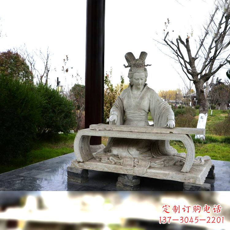 潍坊虞姬弹琴雕塑-公园古代人物著名美女情景雕塑