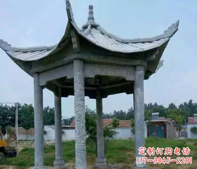 潍坊园林仿古六角凉亭景观石雕