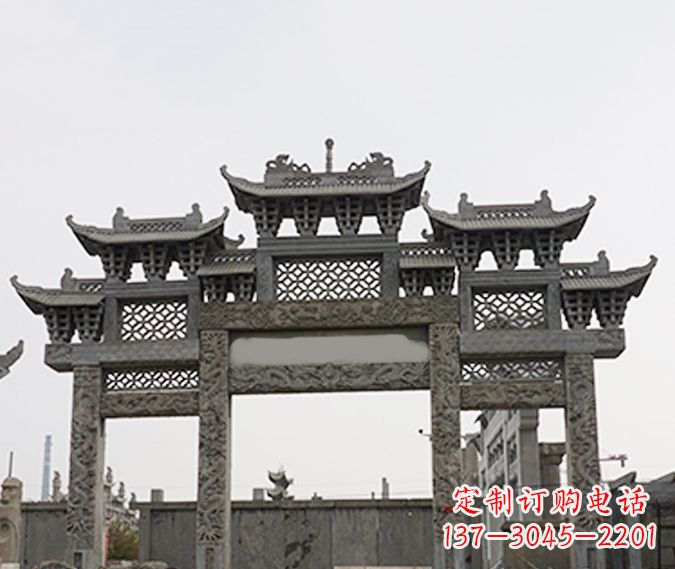 潍坊园林仿古三门牌坊石雕 (4)