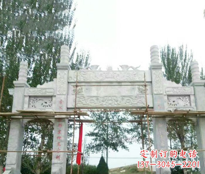 潍坊园林仿古三门牌坊石雕 (3)