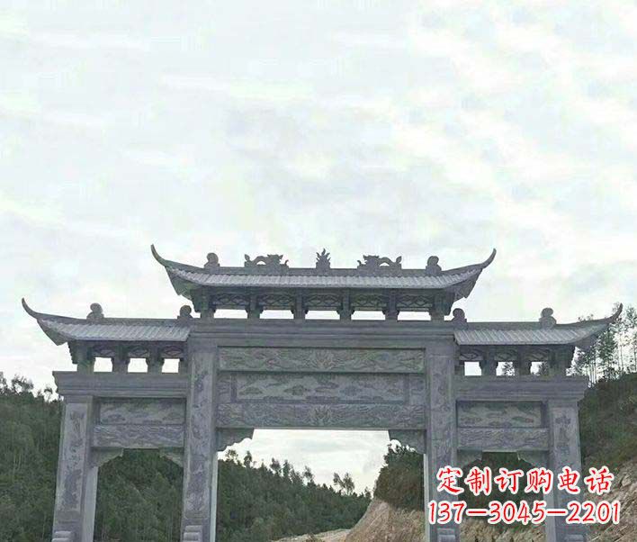潍坊园林仿古三门石牌坊景观石雕