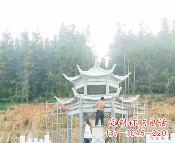 潍坊园林仿古双层石凉亭景观石雕 (2)
