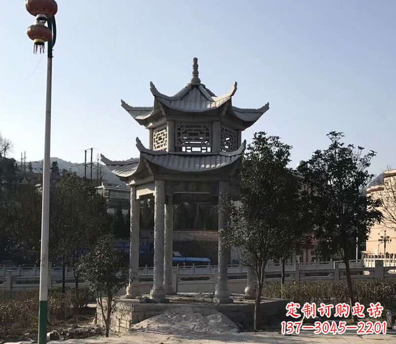 潍坊园林仿古双层石凉亭景观石雕 (4)