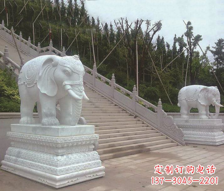 潍坊园林汉白玉大象景观石雕