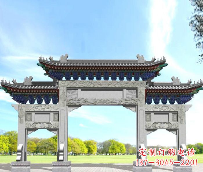 潍坊园林景观仿古三门石牌坊