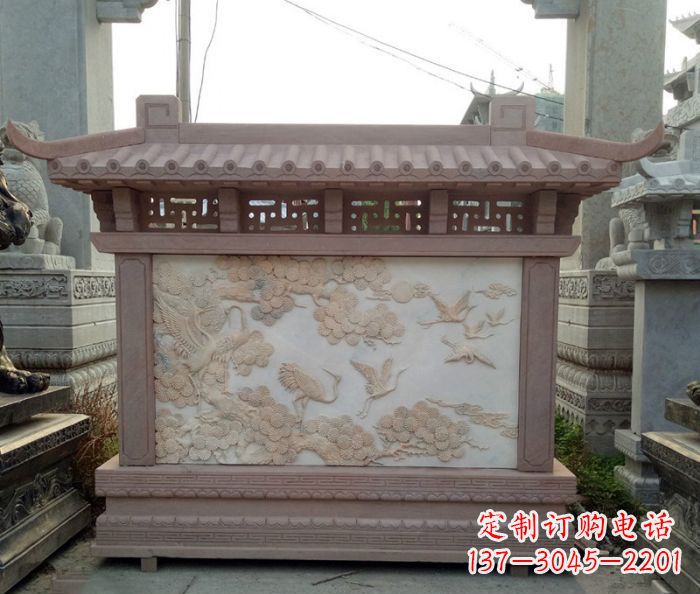 潍坊园林景观松鹤石浮雕影壁