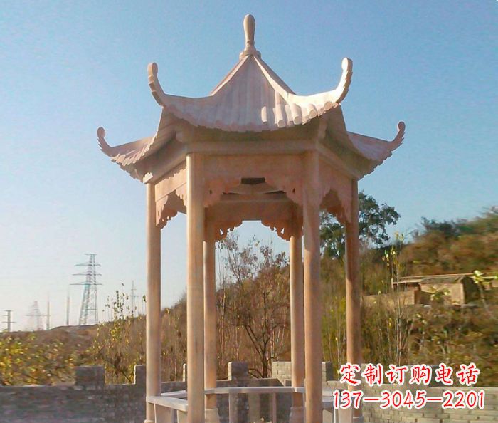 潍坊园林景观晚霞红单层石雕凉亭
