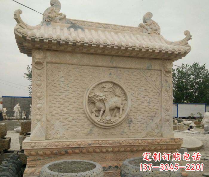 潍坊园林景观晚霞红石雕影壁