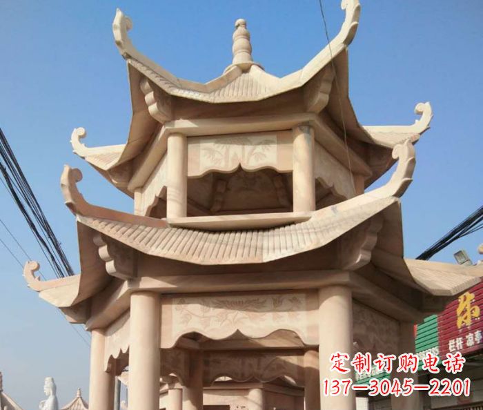 潍坊园林景观晚霞红双层石雕凉亭 (2)
