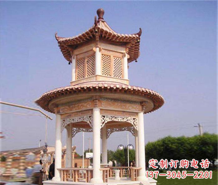 潍坊园林景观晚霞红双层石雕凉亭 (4)