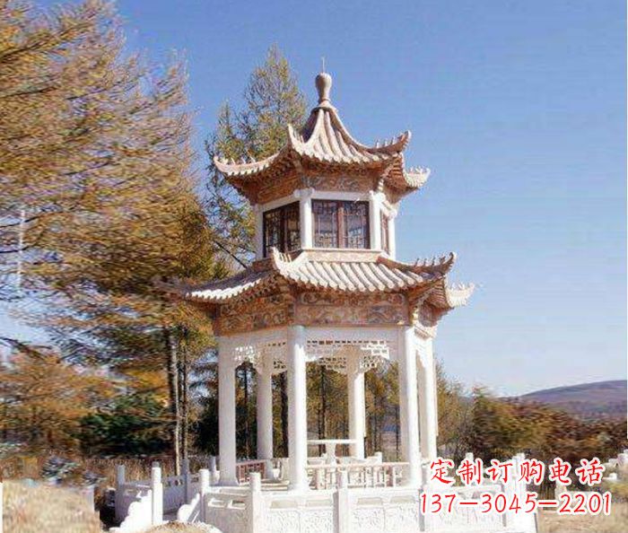 潍坊园林景观晚霞红双层石雕凉亭 (3)